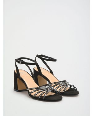 Friends Like These Standard Fit Faux Suede Diamante Hotfix Low Block Heeled Occassion Sandals - White