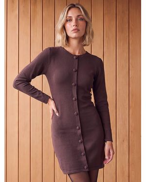 Roman Button Front Knit Dress - Purple
