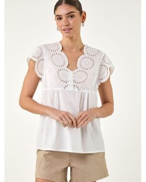 Roman Broidery Buttoned Top - White