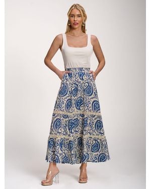 Jolie Moi Lace Trim Tiered Maxi Skirt - Blue