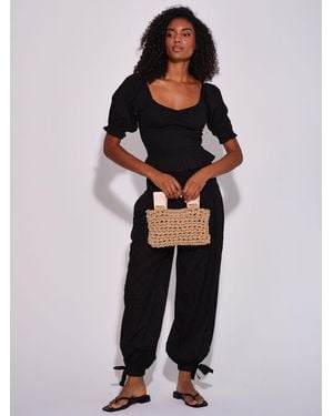 South Beach Spot Smocked Bodice Puff Sleeve Blouse - Black