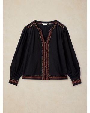White Stuff Lizzie Embroidered Top - Black