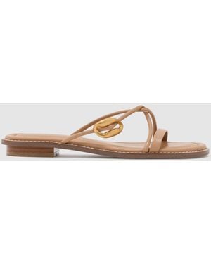 Reiss Nude Raina Leather Twist-Strap Flat Sandals - Natural