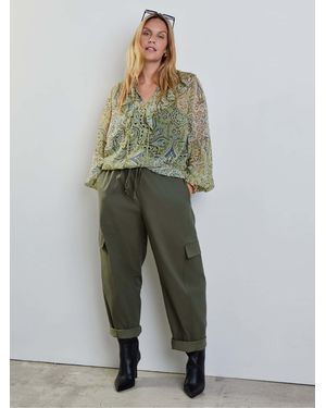 Live Unlimited Print Frill Long Sleeve Blouse - Green