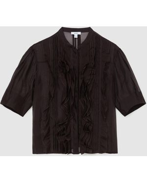 Reiss Grape Burgundy Tallulah Organza Frill-Detail Short-Sleeve Top With Silk - Black