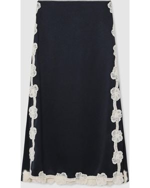 Reiss Doa Satin Floral-Lace Trim Midi Skirt - Blue