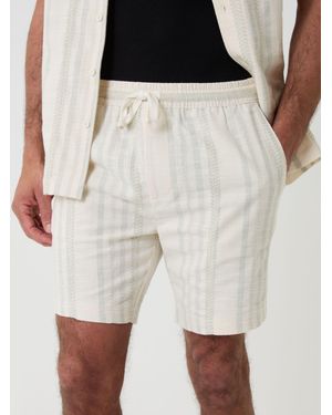 Threadbare Shorter Length Geometric Stripe Textured Cotton Shorts - Natural