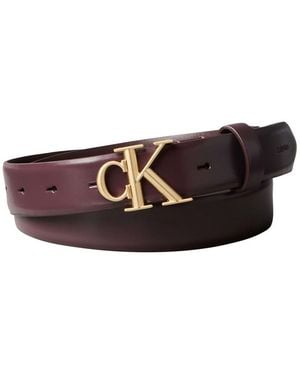 Calvin Klein Leather Monogram Logo Belt - Brown