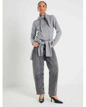 River Island Tie Crew Neck Jumper - Grey