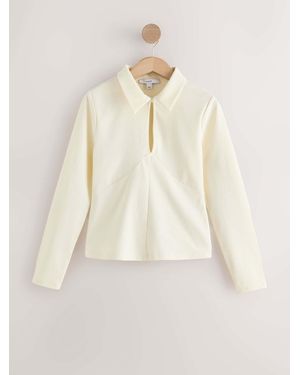 Next Long Sleeved Keyhole Collar Top - Natur