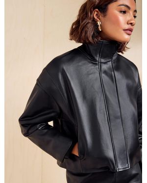 Friends Like These Real Leather Funnel Neck Jacket - Black
