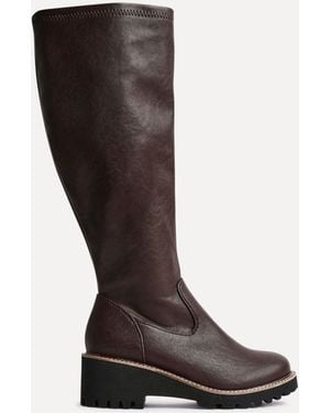 Linzi Wide Fit Maintain Stretch High Leg Wedge Boots - Black