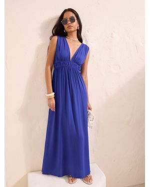 Friends Like These V-Neck Plunge Sleeveless Maxi Dress - Blue