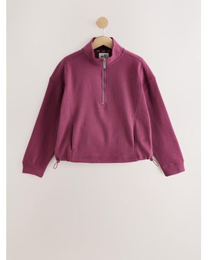 Self Burgundy Half Zip Sweatshirt - Red