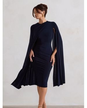 Club L London Marysol Asymmetric Cape Midi Dress - Blau
