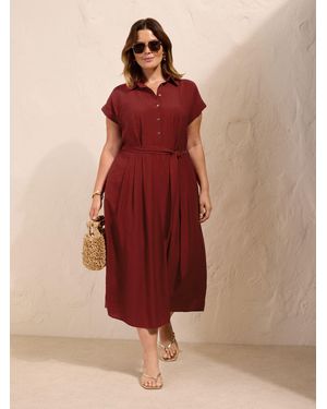 Friends Like These Curve Button Down Tie Waist Collared Shirt Midi Dress