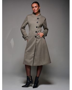 Jolie Moi Asymmetric Button Detail Fit & Flare Coat - Gray