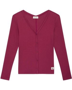 Calvin Klein Calvin Klein Slim Ribbed Cotton Cardigan - Red