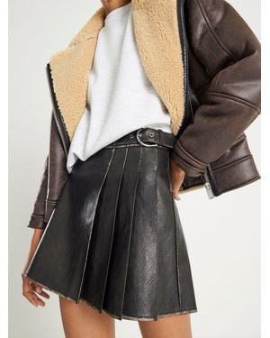 River Island Faux Leather Pleated Distressed Mini Skirt - Black