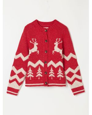 FatFace Fatface Reindeer Knitted Crew Christmas Cardigan - Red