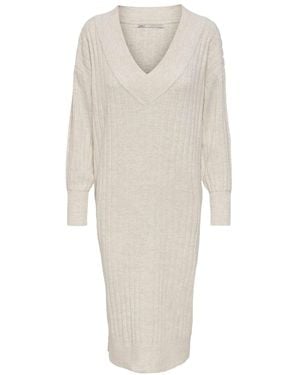 ONLY V-Neck Midi Knitted Sweater Dress - White
