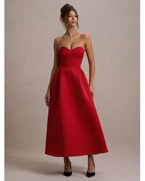 Club L London Wintour Satin Sweetheart Midi Dress - Red