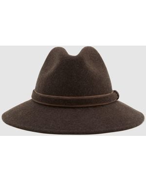 Reiss Chocolate Melange Frankie Wool-Felt Fedora Hat - Brown
