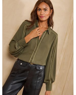 Love & Roses Metallic Tipped Button Through Long Sleeve Shirt - Green