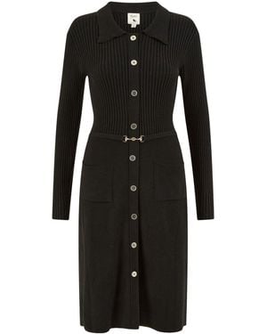 Yumi' Rib Knit Midi Shirt Dress With Snaffle Belt - Black