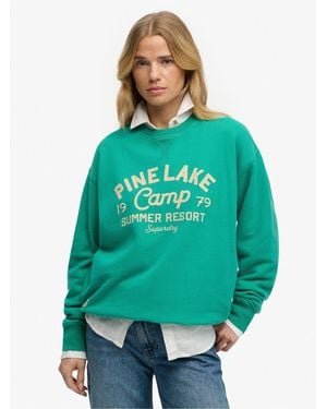 Superdry Beach Large Crew Neck Sweat Top - Green