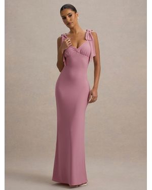 Club L London Evanna V-Neck Maxi Dress With Bow Straps - Pink