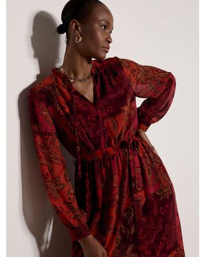 Apricot Patchwork Paisley Chiffon Maxi Dress - Red