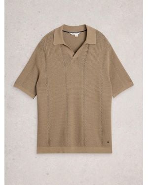 White Stuff Thame Texture Knitted Polo Shirt - Natural
