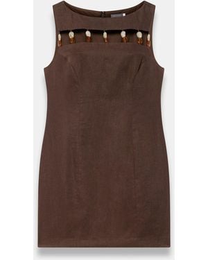Mint Velvet Linen Beaded Mini Dress - Brown
