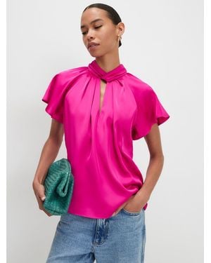 River Island River Island Satin Angel Sleeve Twist Front Top - Pink