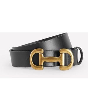 Boden Snaffle-Trim Leather Belt - Black