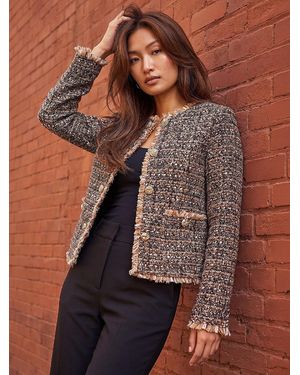 Roman Boucle Frayed Edge Jacket - Brown