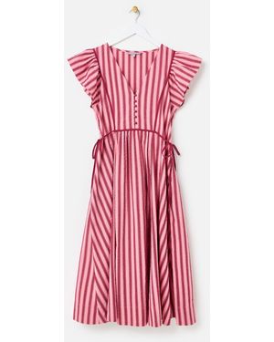 Oliver Bonas Striped Tie Waist Midi Dress - Pink