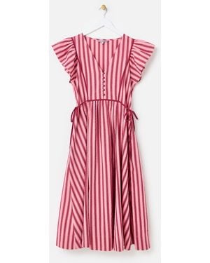 Oliver Bonas Striped Tie Waist Midi Dress - Pink