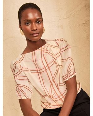 Love & Roses Ivory Geo Print Drape Neck Blouse - Natural