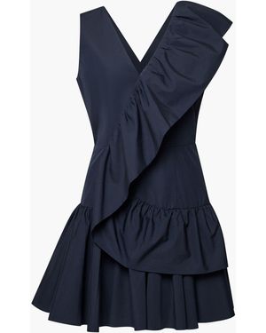 French Connection Era Poplin Asymmetric Frill Mini Dress - Blue