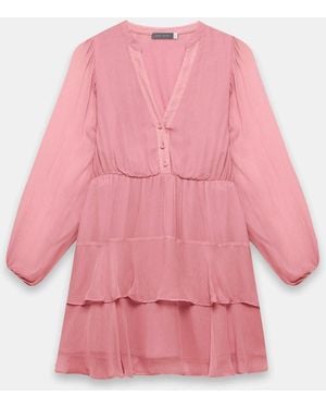 Mint Velvet Ruffle Boho Mini Dress - Pink