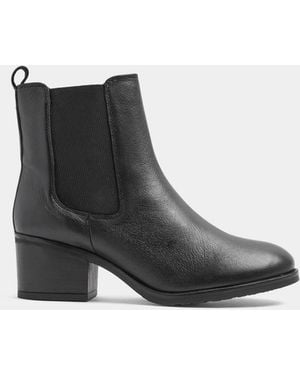 Evans Extra Wide Fit Leather Block Heel Chelsea Boots - Black