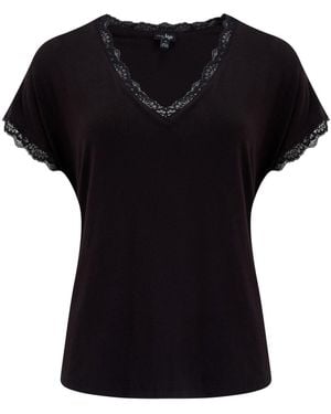 Pour Moi Short Sleeve Sofa Loves Lace Hidden Support Pajama Top - Black