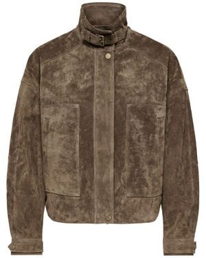 ONLY Cropped Real Suede Jacket - Brown