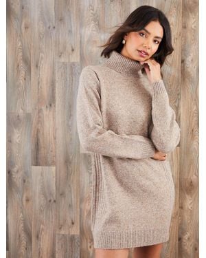 Threadbare Roll Neck Knitted Mini Dress - Natural