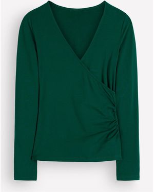 Boden Ruched Long Sleeve Wrap Top - Green