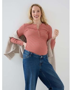 Jojo Maman Bébé Rust Striped Rib Jersey Button Up Maternity Top - Blue