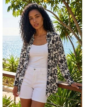 Roman Floral Swirl Print Collared Shirt - Black