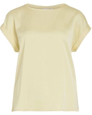 Vila Short Sleeve Satin And Jersey Top - Yellow